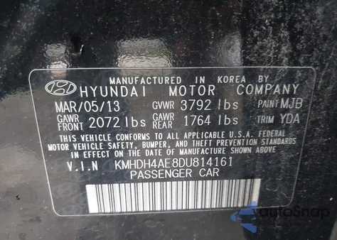 2013 Hyundai Elantra Gls from USA, damaged, VIN KMHDH4AE8DU814161